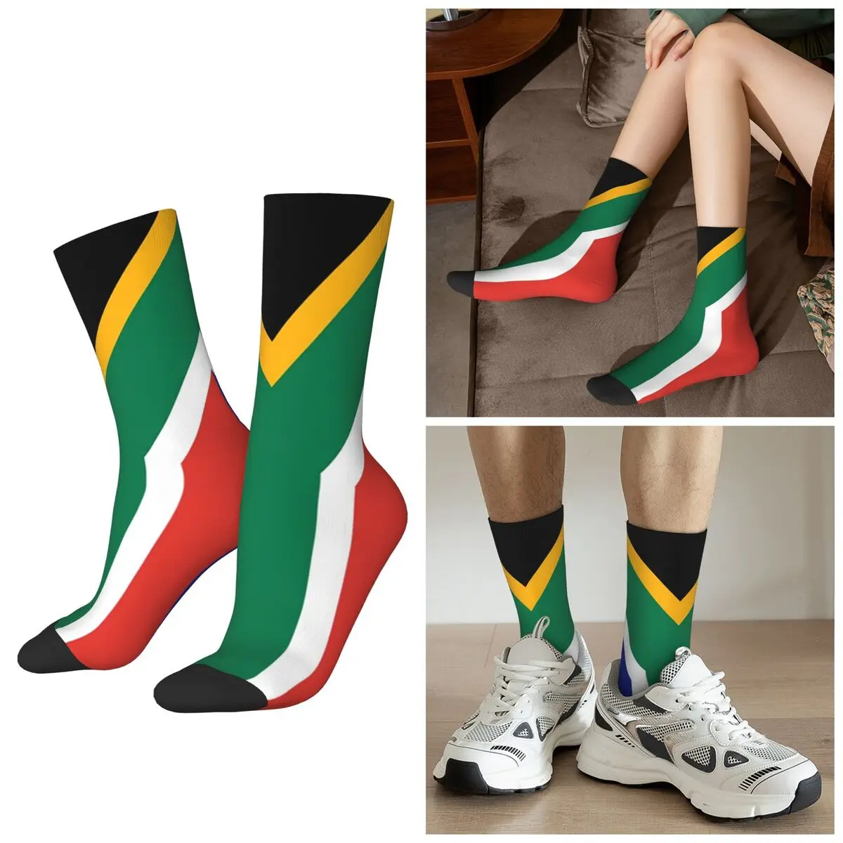 

All Seasons South Africa Flag Socks Harajuku Crew Socks Super Soft Stockings for Men Women Gifts