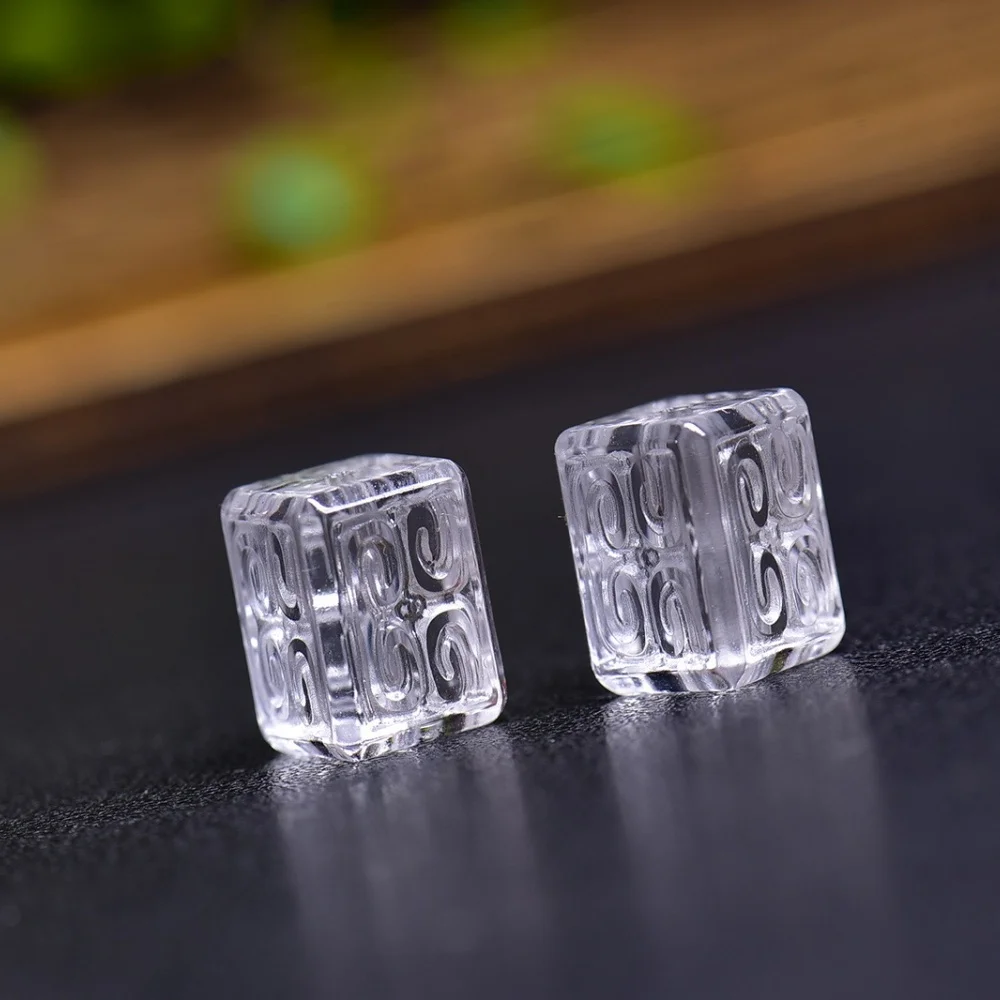 6個入り-9-13mm-天然クリアクォーツ-カービングキーパターン-バレルビーズ-クリスタルヒーリングジュエリーペンダント-ギフト用のかわいいロックデコレーション