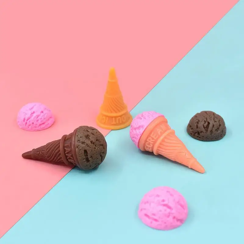 [10pcs Resin Kawaii Ice Cream Cones Miniature Cabochon Scrapbooking Accessories Tools Planar Flatback Diy Charm Material Crafts