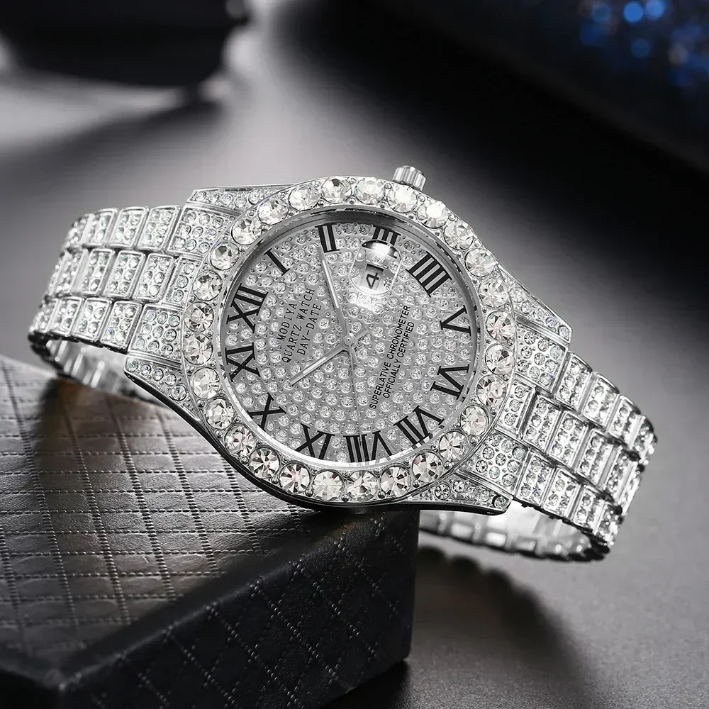 Unisex Iced Out Men Watch Luxury Hip Hop Rhinestone Quartz Watches Round Clock Wrist Watch Gift  Relogio Feminino