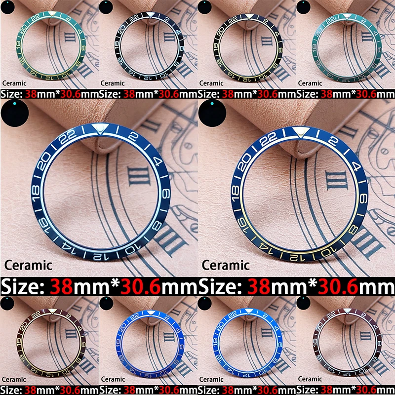 Accesorio de bisel cerámico luminoso de 38x30,6mm, anillo GMT, caja resistente a los arañazos y al agua, reparación y reemplazo de piezas