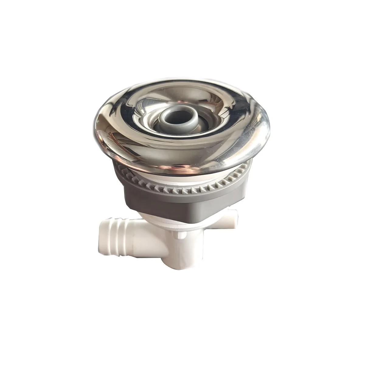 3 inch WD3010S stainless steel bathtub nozzle, shiny surface, plastic base, installed in massage bathtub