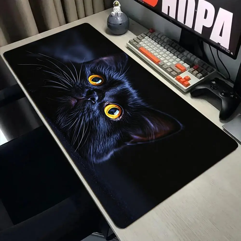Adorably goofy black cat Mouse Pad Desk Mat with Stitched Edge XXL Mousepads Rubber Anti-slip Gamer Keyboard Rug Gaming Mats