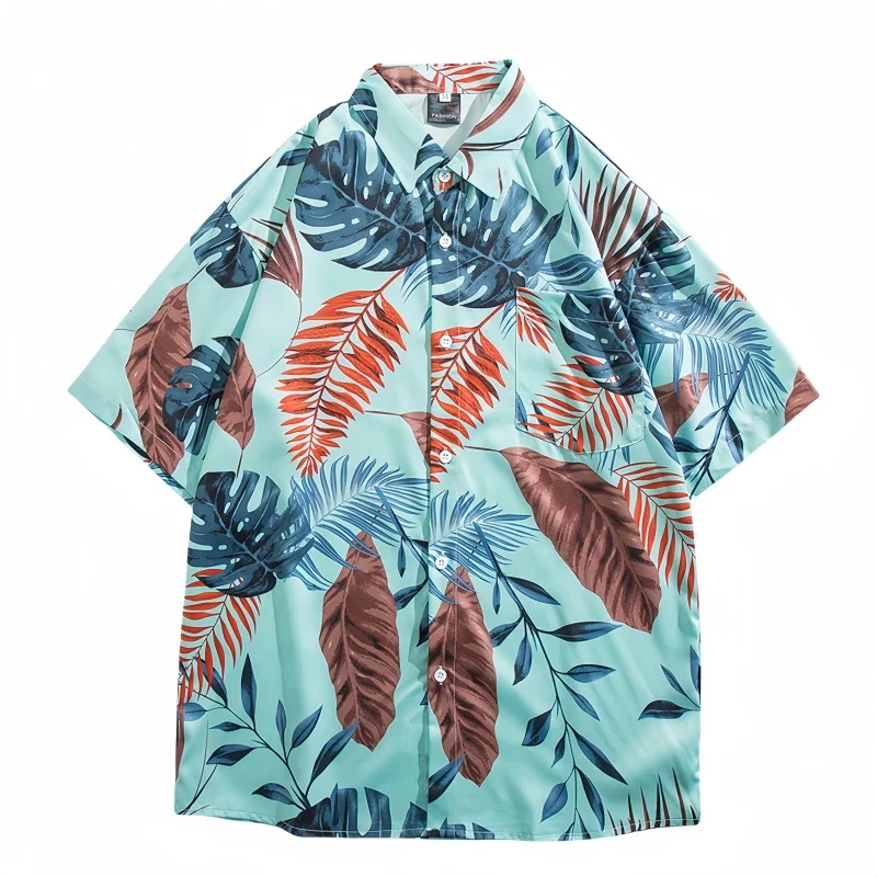 Summer Men's Vintage Hawaiian Beach Short Sleeve Floral Shirt Fashion Handsome Loose Fitting Casual Seaside Shirt