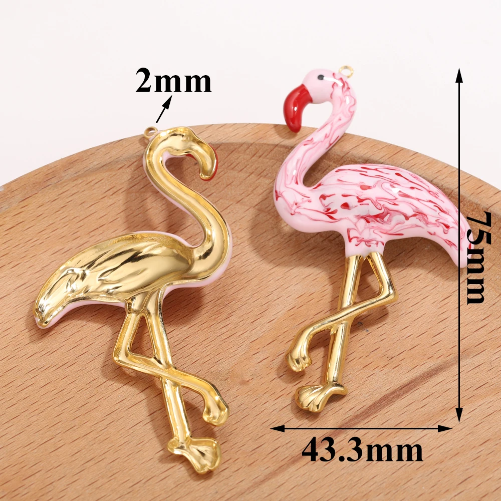 1 قطعة الفولاذ المقاوم للصدأ 18K مطلية بالذهب كبير واقعية فلامنغو المعلقات DIY بها بنفسك الهيب هوب كول السائبة مجوهرات Charms لسوار قلادة