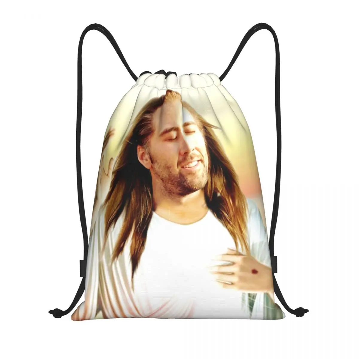 Nicolas Cage Drawstring Backpack Women Men Gym Sport Sackpack Foldable Jesus Meme Shopping Bag Sack