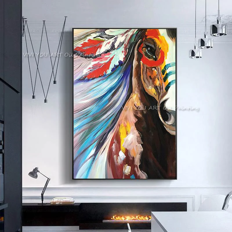 

Best Top Art Paintings Abstract Indian Horse Painting 100% Handmade Artwork For Sale Modern Living Room Home Decor Gift