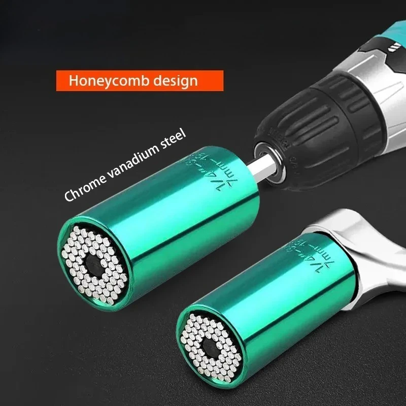 HUHAO 7 19mm Universal Socket Wrench Set with Power Drill Adapter Power Drill Torque Wrench Multi Socket Set Ratchet Hand Tool