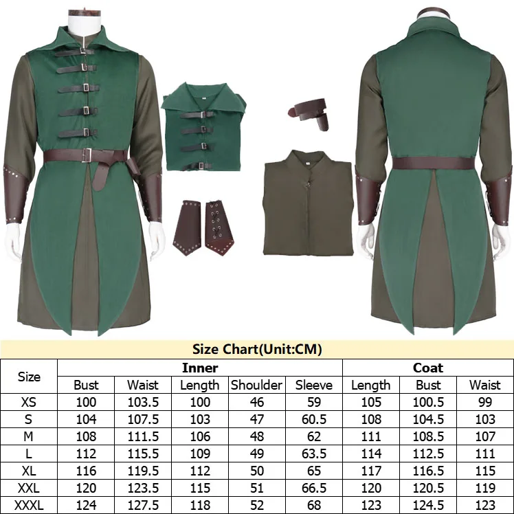 Renaissance Retro Costume Medieval Viking Adult Cosplay Inner Clothing Coat Wrist Guard Belt Outfits Halloween Carnival Suit view 6