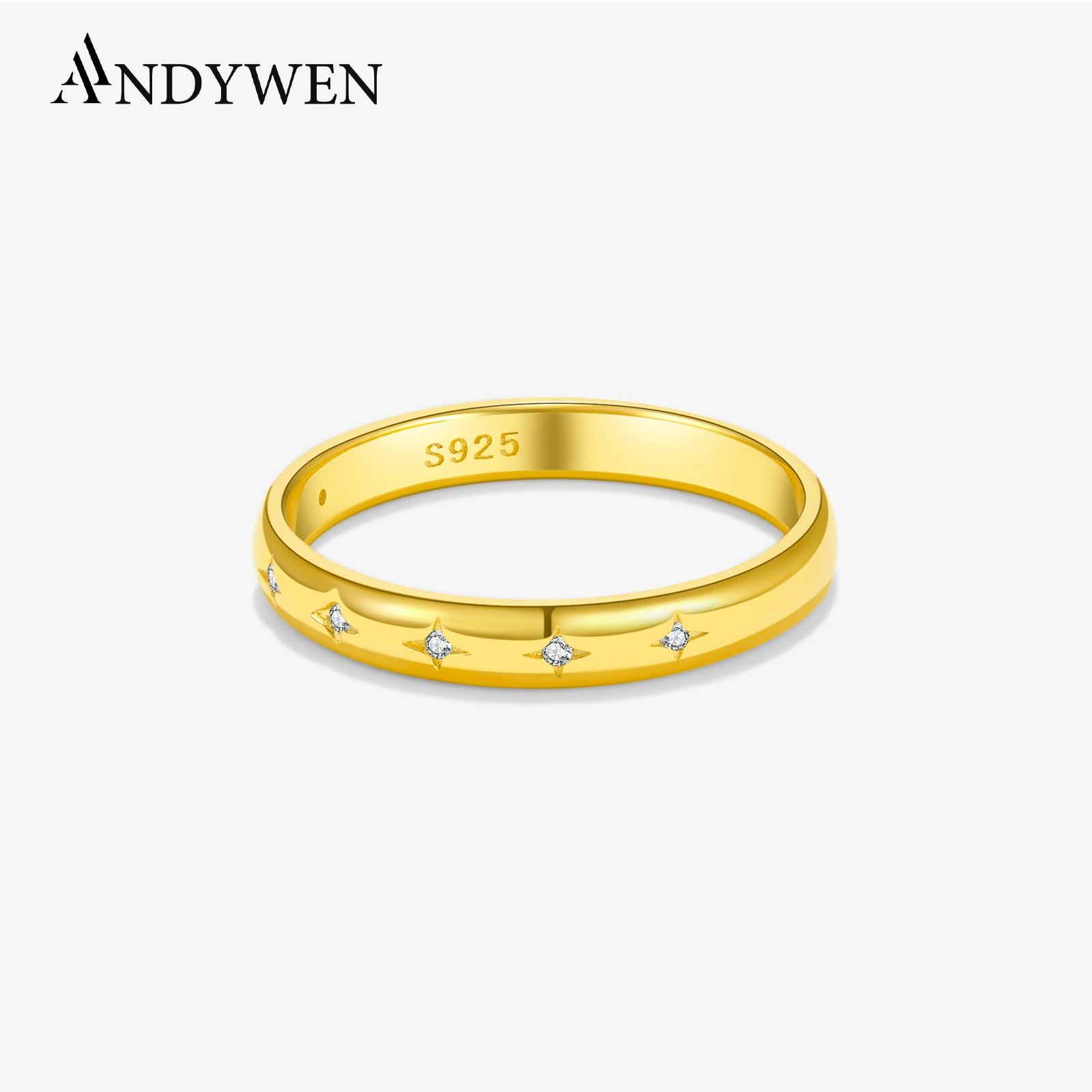 

ANDYWEN 100% 925 Sterling Silver Gold Star CZ Zircon Ring Circle Women Luxury Fine Jewelry Gift Rock Punk Crystal Slim Jewels