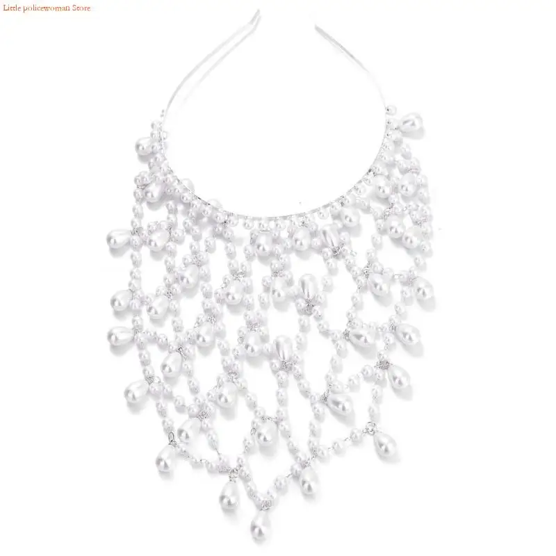 

F92D Современные жемчужные повязки на голову с кисточками Свадебный головной убор невесты Плетеный полный жемчуг