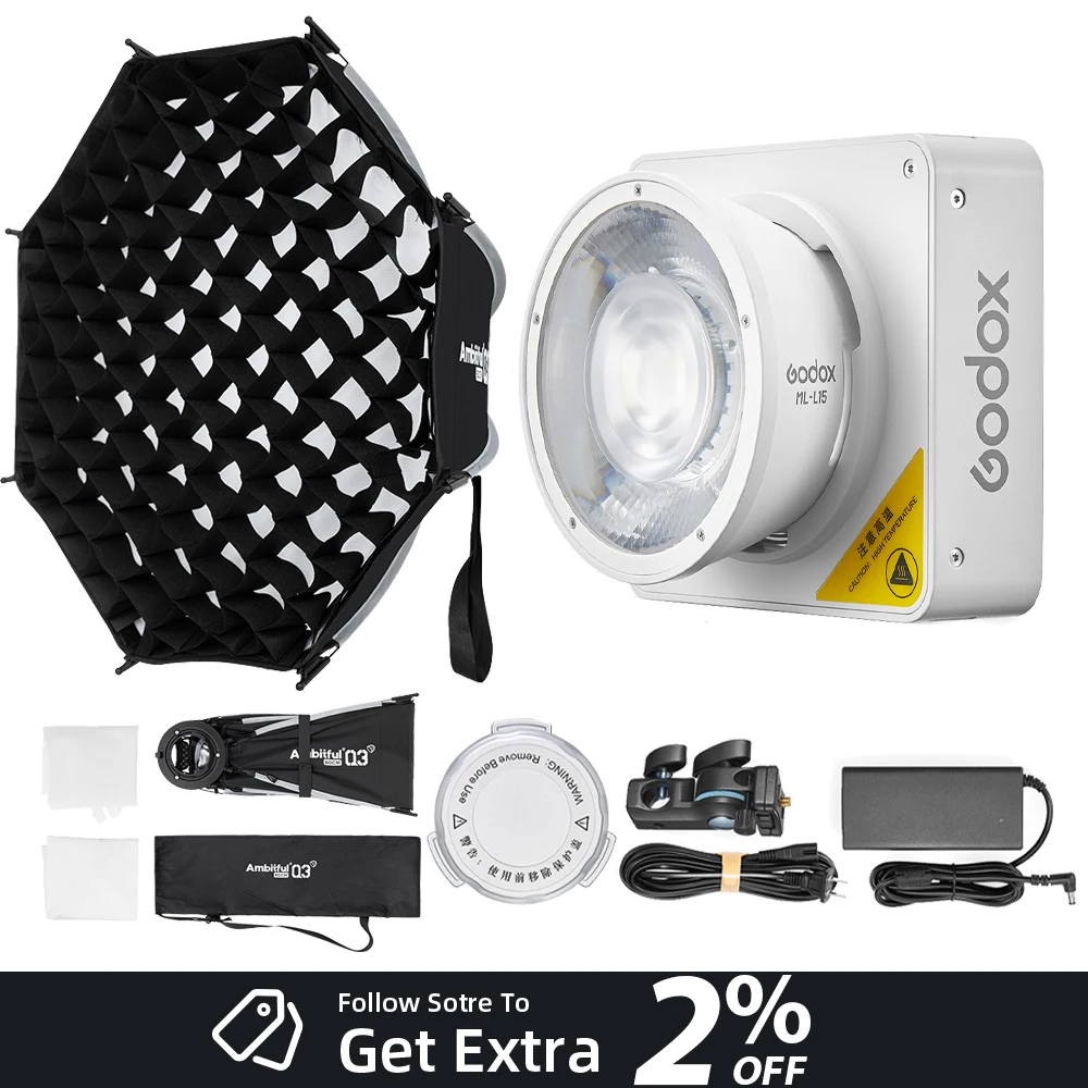 GODOX ML100BI 120W Studio LED Fill Light With AMBITFUL Q3-60cm Softbox Detachable SA-GD Speed Ring Quick Release Matter Box Kit