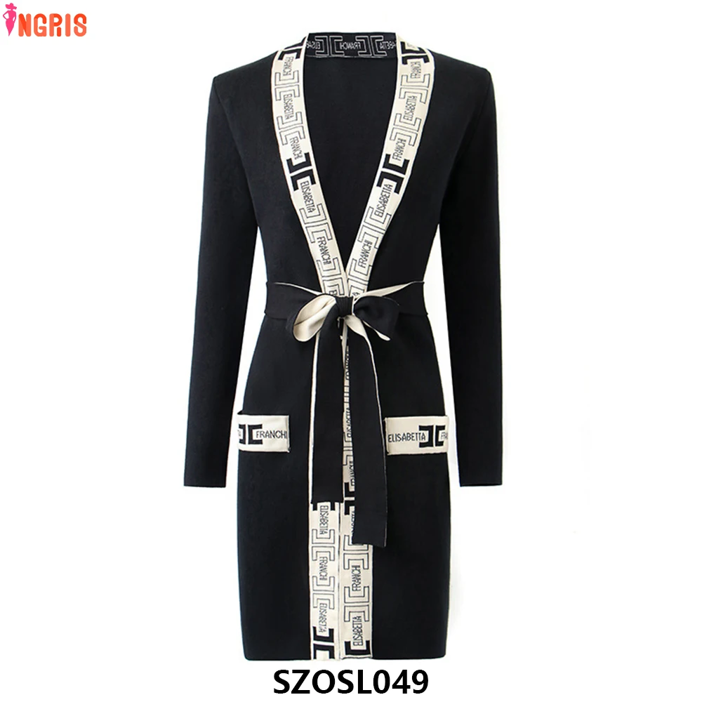 

Knitwear Custom N Neck Long Sleeve Tie High Waist Knit Sweater Women's Casual Dress-SZOSL049