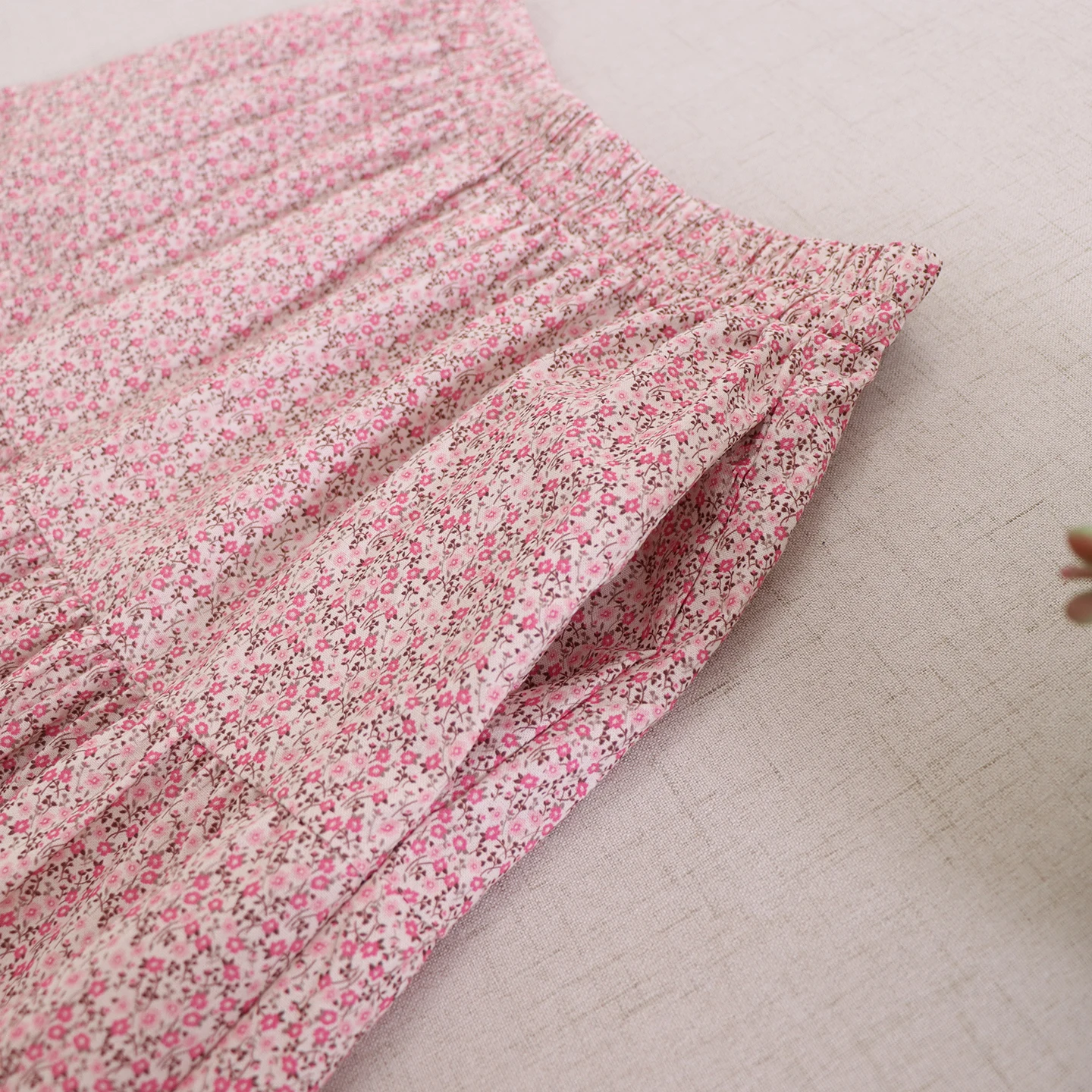 Japanese Sweet Mori Girl Vintage Floral Printed Lace Hem Patchwork Skirts Women Summer Elastic Waist Casual Loose A-Line Skirts