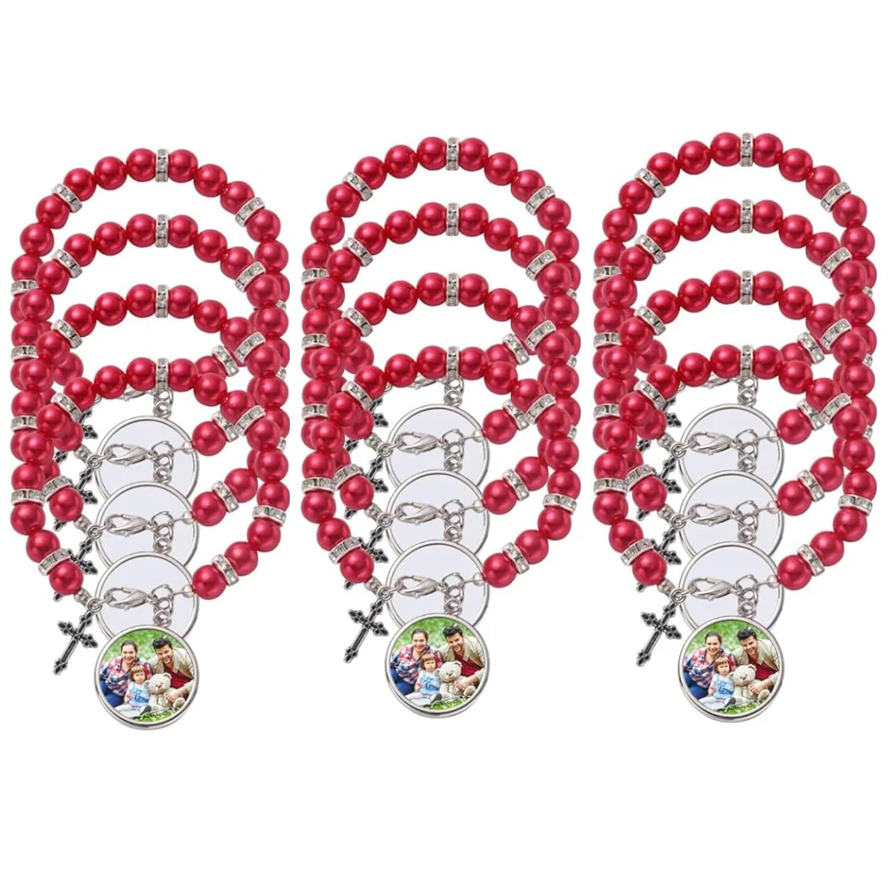20pcs Sublimation Bracelets Cross Pendant Cute Rosary Beads Bracelets For Heat Transfer Print Photo Logo Custom Unique Gift