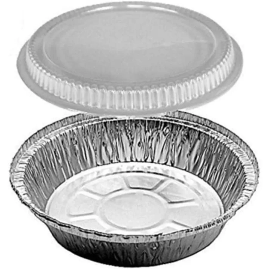 

9 Inch Round Aluminum Foil Pan With Dome Lid Disposable Take Out Food Containers, Roasting, Baking and Gas Oven Safe : Set of 25