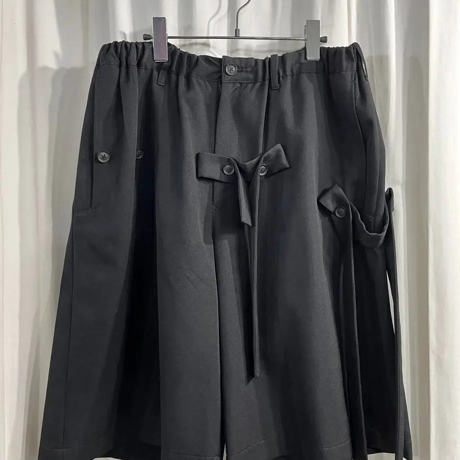 TOP-YAMAMOTO ® Workwear Style Multi-Pocket Short Pants for Men - Loose Fit with Ribbon Details - Five-Piece Bottoms for Casual W