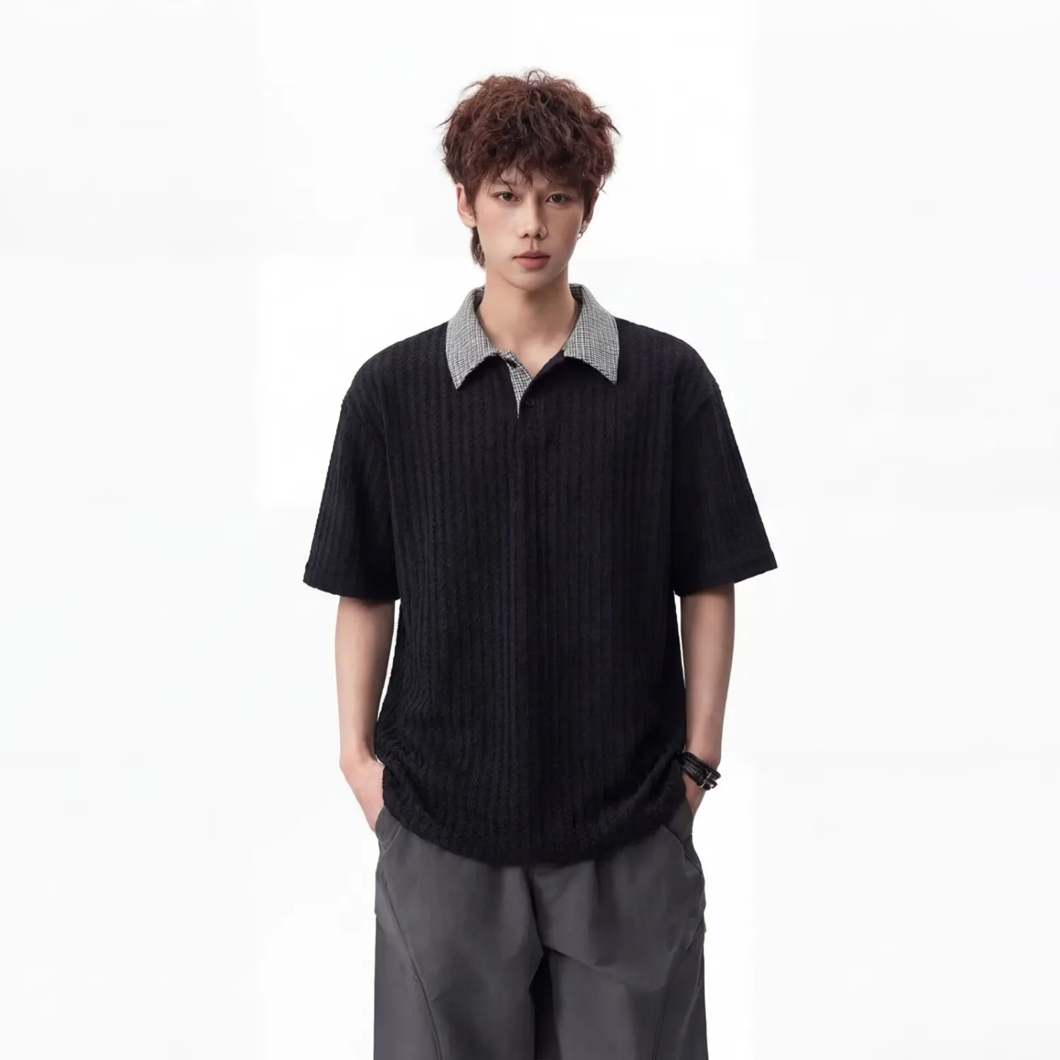 Summer thin men's casual polo shirt with half sleeves, new high-end lapel top in the city