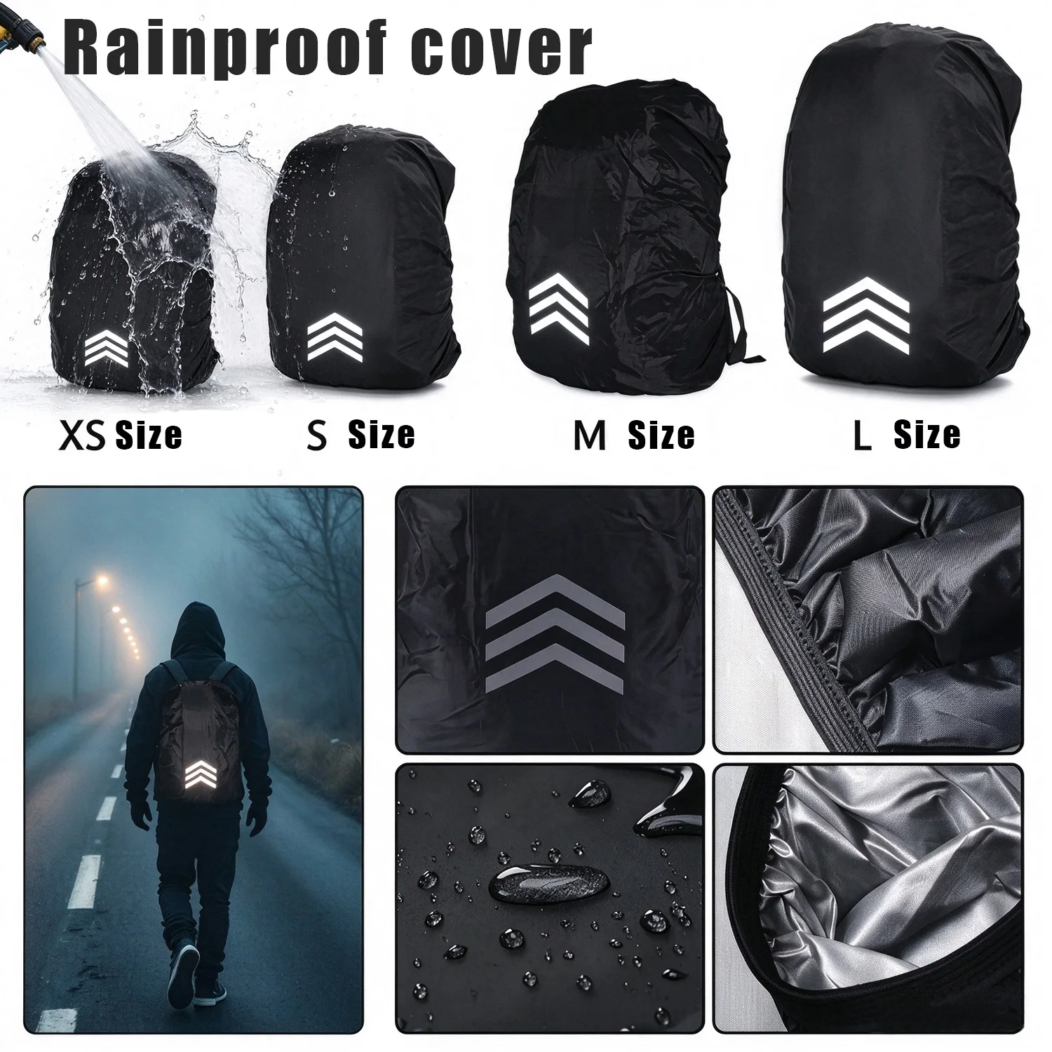 10-55L Waterproof Backpack Case, Reflective Bag Rain Cover, Protector for Backpacks, Water Proof Pack Travel Cover, Black Red