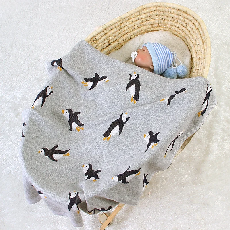 Babydeken Katoenen Gebreid Pasgeboren Baby Beddengoed Wieg Pinguïn Quilt 100*80Cm Peuter Meisje Kinderwagen Inbakeren Super Zacht Plaid