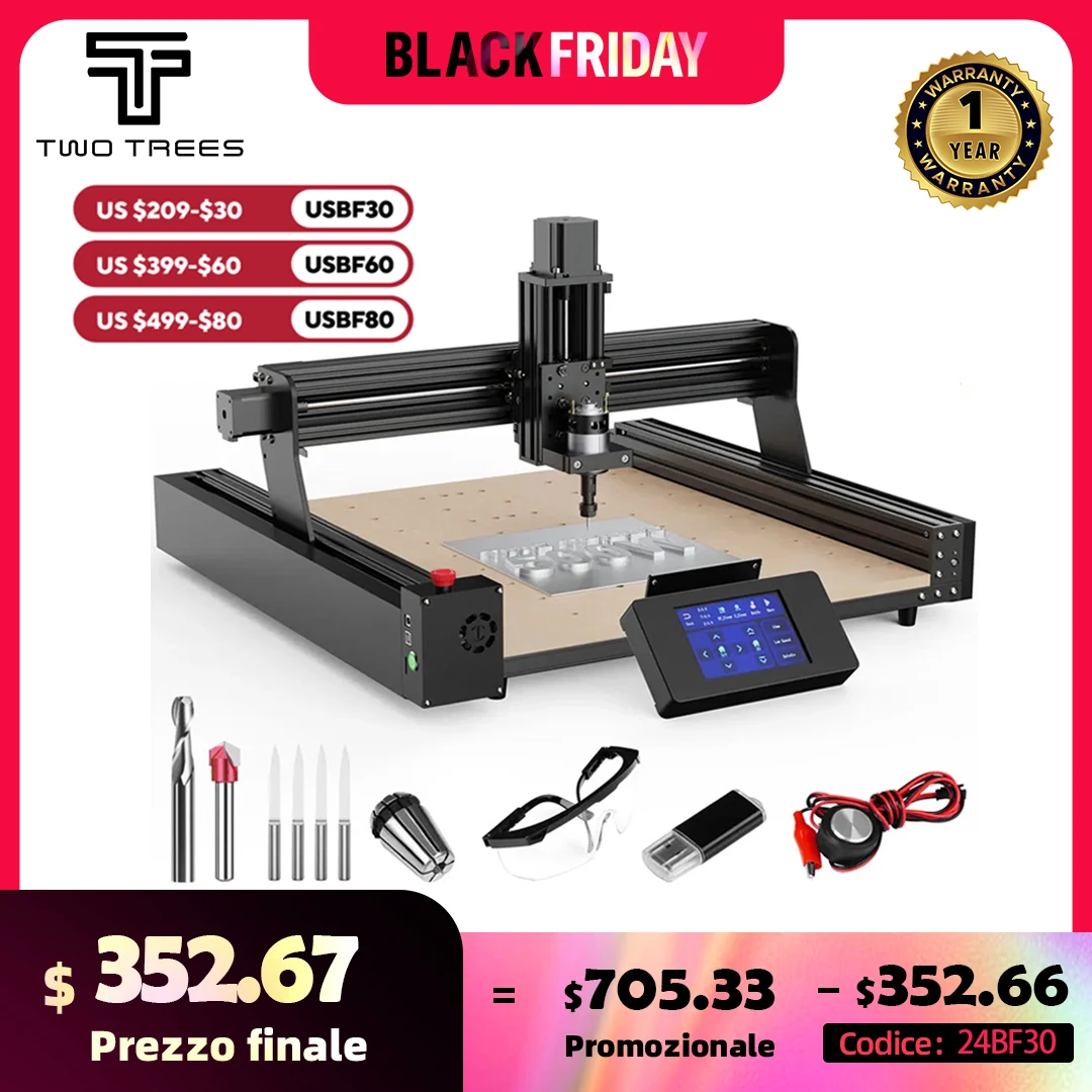 TwoTrees TTC450 Rotary 4th Axis CNC Wood Engraving Machine Laser Engraver Cnc Router For MDF PVC Epoxy Metal Carving Cutting