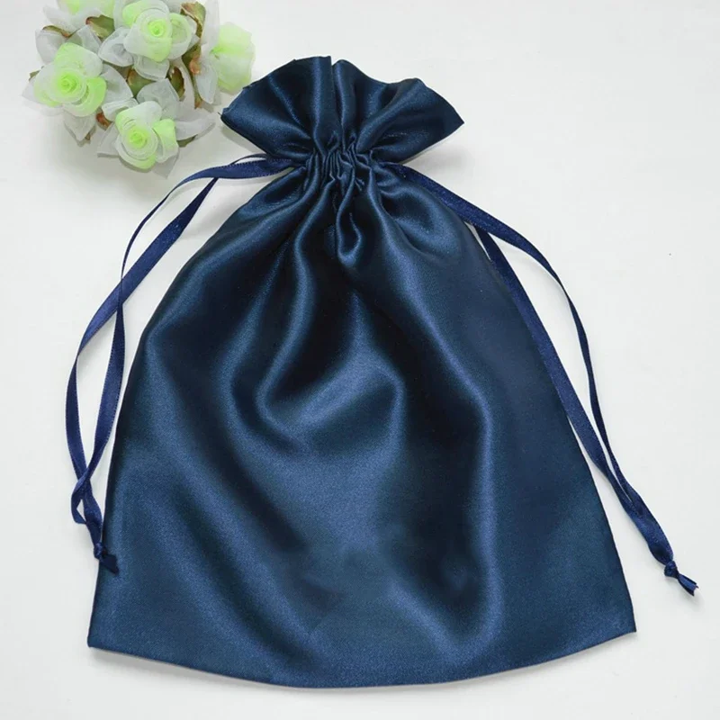 

100PCS Satin Drawstring Bag Jewelry/Hair/Cosmetics Packaging Pouches Ribbon Drawstring Pocket Silk Cloth Bag Custom Logo Print