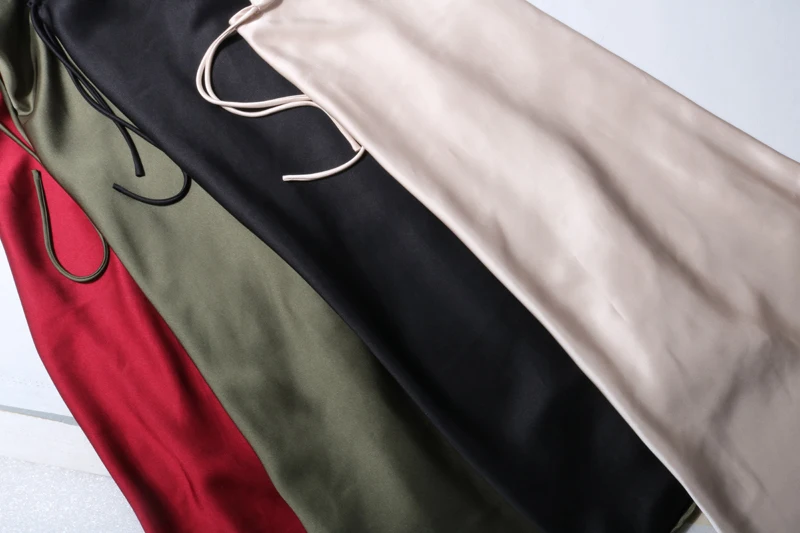 New In 2026 Women's Spring Summer Solid Color Satin Long Skirt High Waist Lace-up Trendy Elegant Faldas Female Beach Maxi Skirts