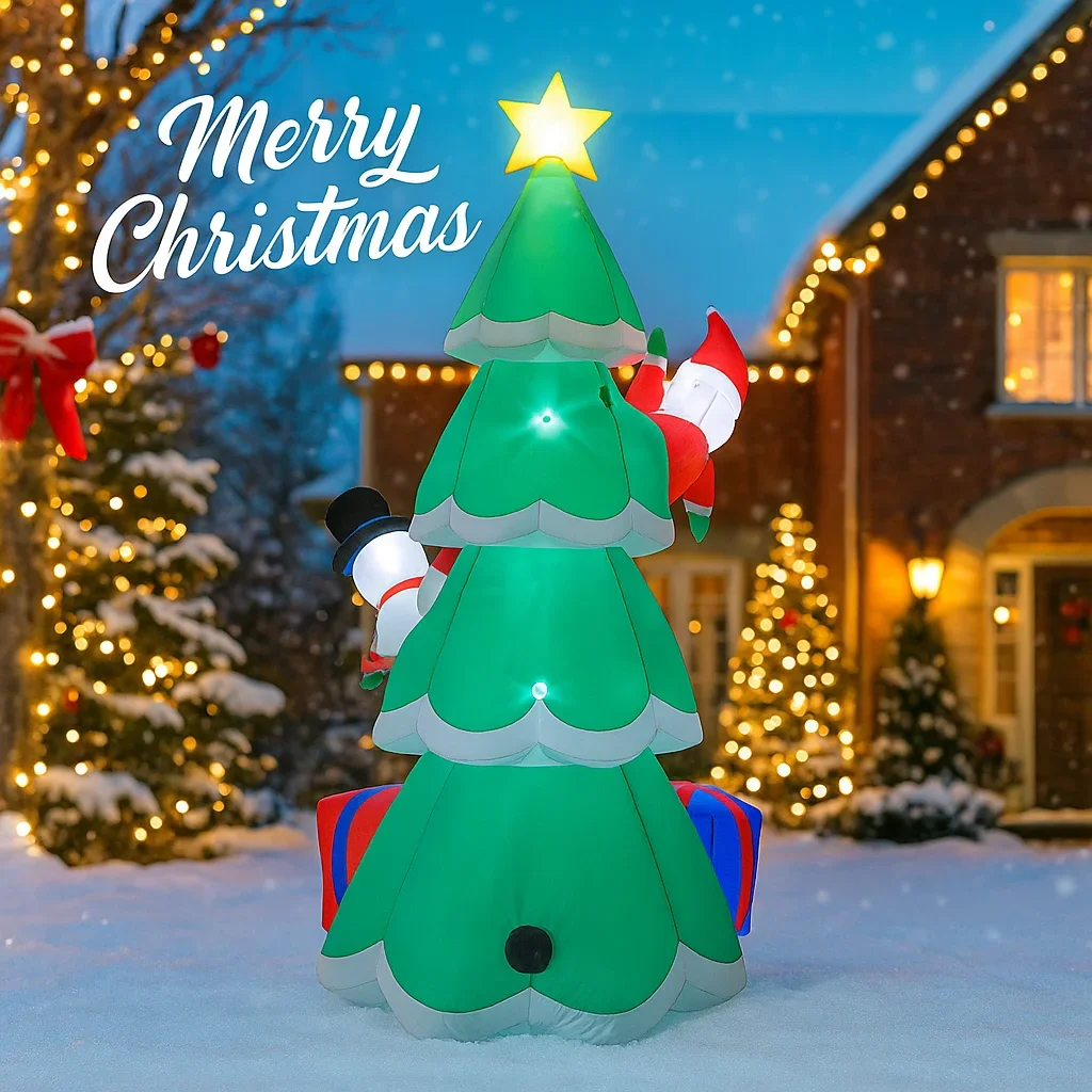 7.87FT Inflatable Toy Christmas Tree Decor Set Santa Snowman Gift Box Xmas Yard Ornament Supplies With LED Lit Christmas Decor