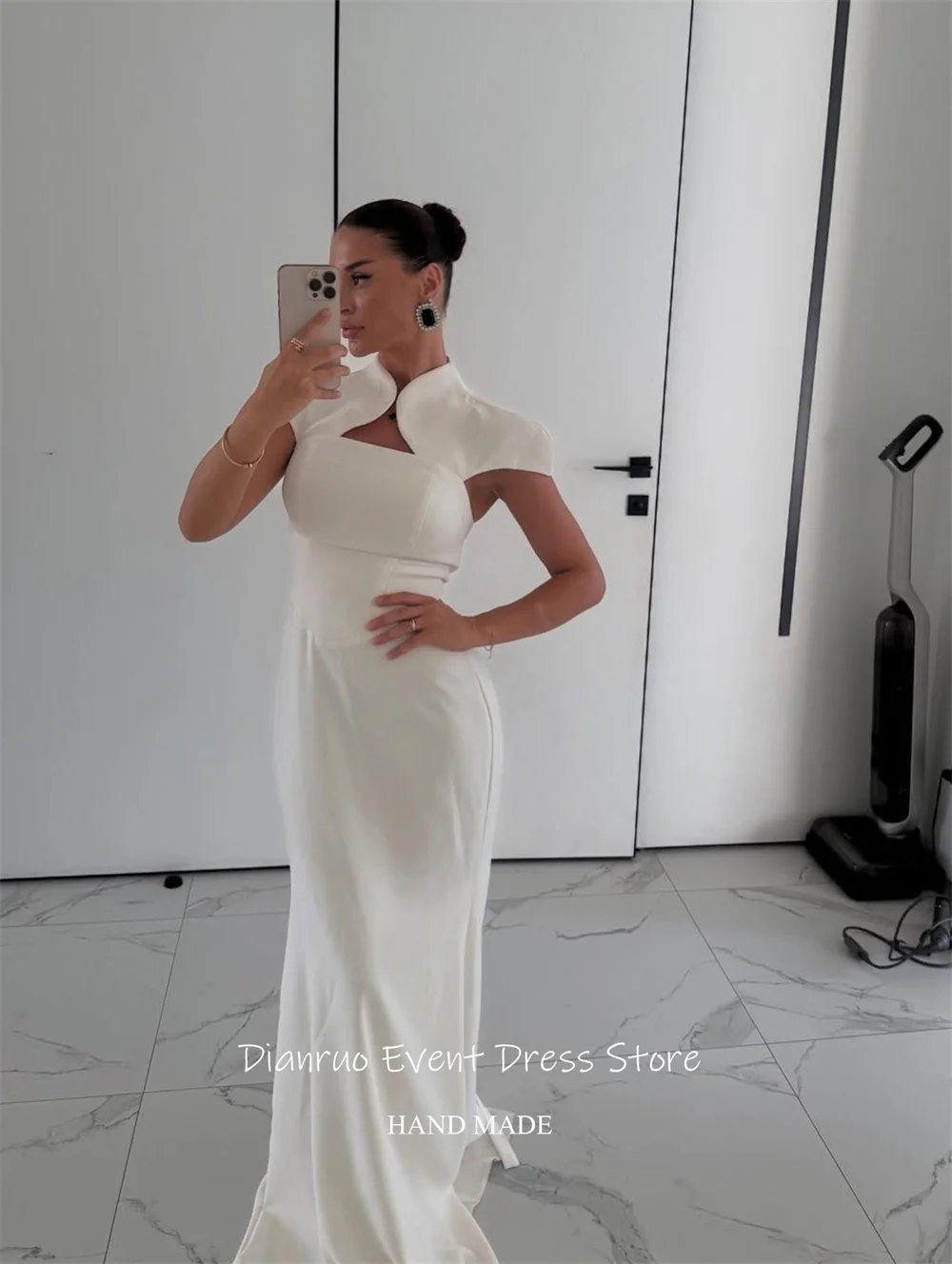 Dianruo Mermaid White Evening Dresses High Neck Floor Length Robe De Soirée Femme Minimalist Chic Vestido Femininos Customized image 3
