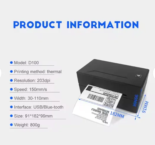 Portable Mini Thermal Receipt Printer 40-110mm USB Wireless Courier Label Maker Home Office Printing Thermal Paper Stock