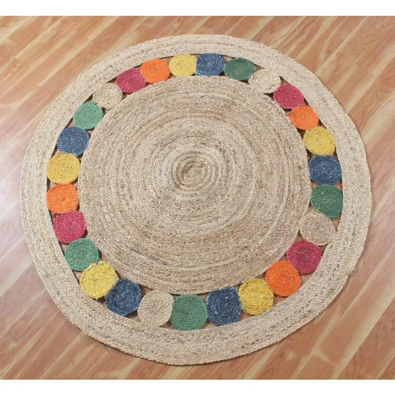 

Rug Natural Reversible 100% Jute Braided Round Modern Farmhouse Living Area Rug