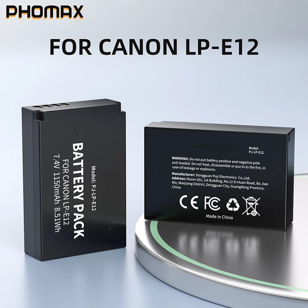 PHOMAX 1-8Pcs LP-E12 LP E12 LPE12 7.4V 1150mAh Li-ion Battery for Canon EOS M50 EOS M100 100D Kiss X7 Rebel SL1 Camera Batteries