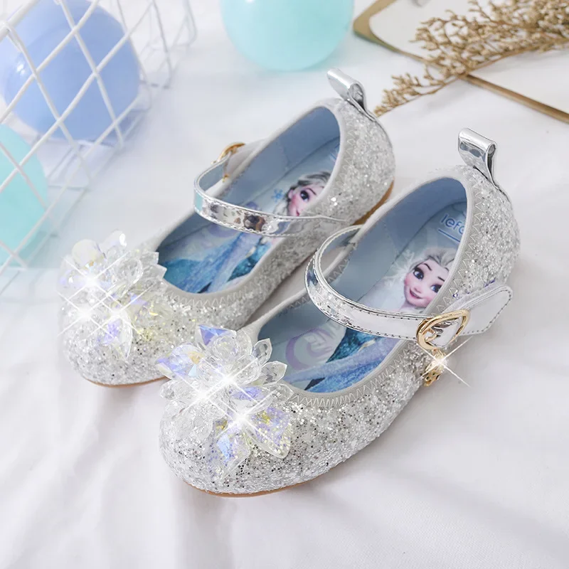 

New Childrens Single Shoes Girls Elsa Crystal Versatile Princess Shoes Womens Soft Sole Anti-Slip Comfortable Kids Dance Shoes