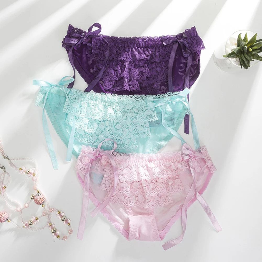 

Sexy Women's Briefs Lace Underwear Lingerie Low-Waist Bikini Panties Female Plus Size Edge Tied Underpants Breathable Knickers