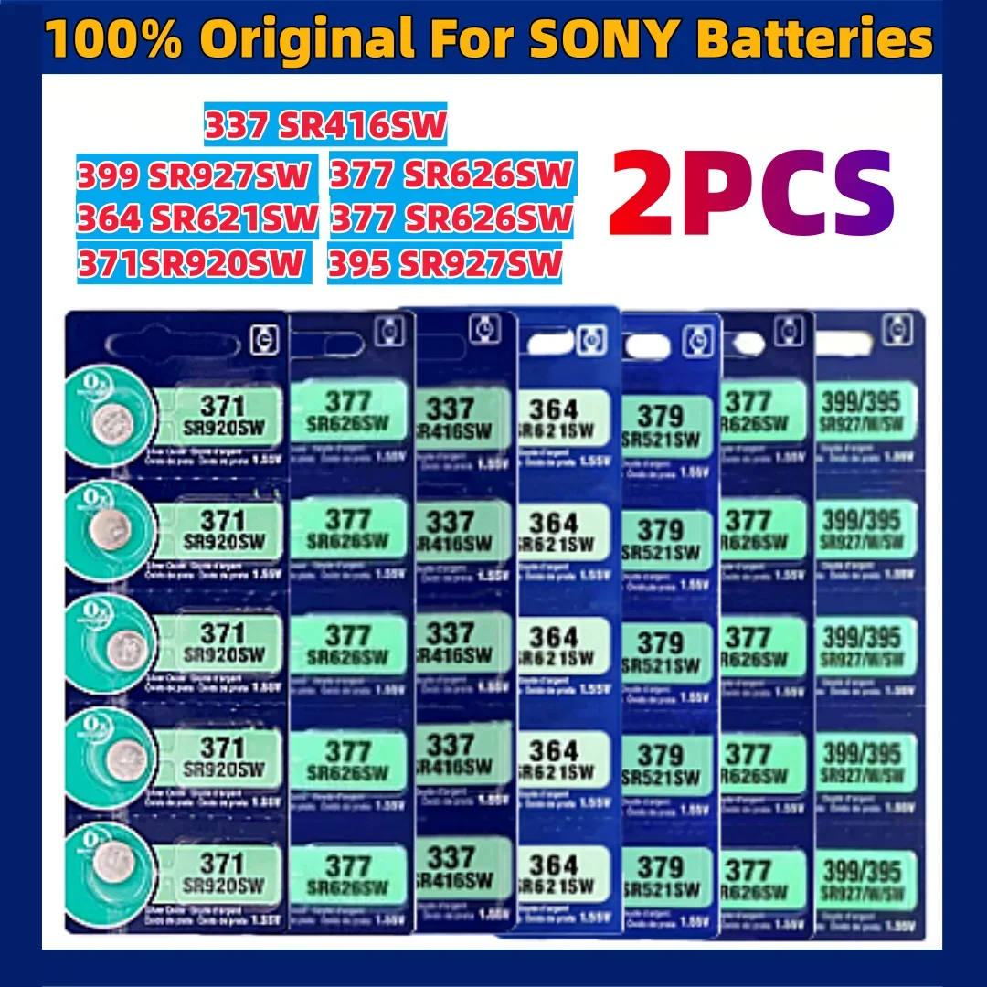 

2Pcs Original For Sony 337 SR416SW 364 SR621SW 371 SR920SW 377 SR626SW 379 SR521SW 395 399 SR927SW Silver Watch Battery