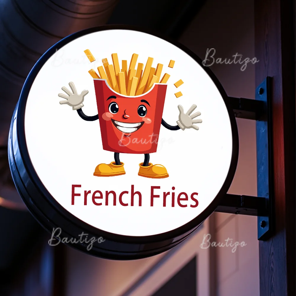 Custom French Fries Round Waterproof Acrylic LED Light Box Outdoor Business Sign Double Sided Backlit Advertising Display