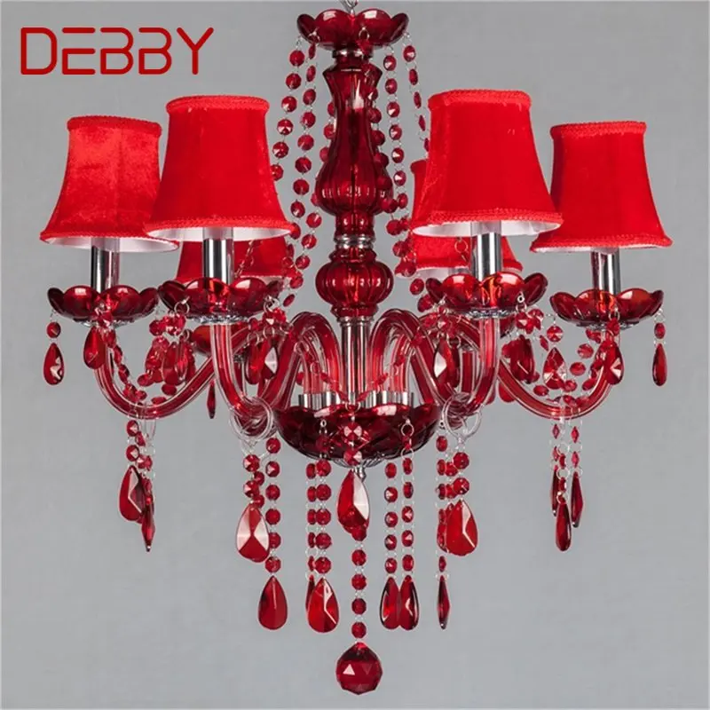 

DEBBY European Style Chandelier Red Pendant Crystal Candle Luxury LED Light Fixtures Modern Indoor for Home Living Room