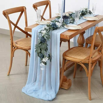 Chiffon Table Runner Solid Colorful Luxury Rustic Boho Droop For Wedding Baby Shower…