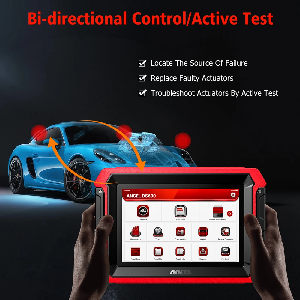 ANCEL DS600 OBD2 Scanner Professional Car Diagnostic Tools All System ECU Coding Active Test 34 Reset OBD2 Scan for All Car Free