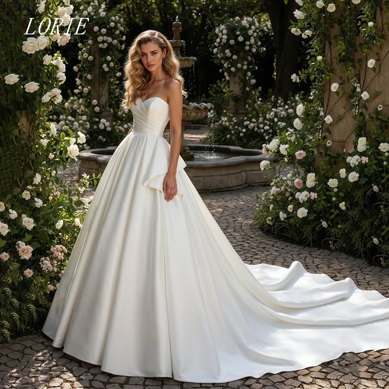 

LORIE Gorgeous Wavy Satin A Line Wedding Dress Sleeveless Bridal Dresses Sweetheart Wedding Gown Customized 2026
