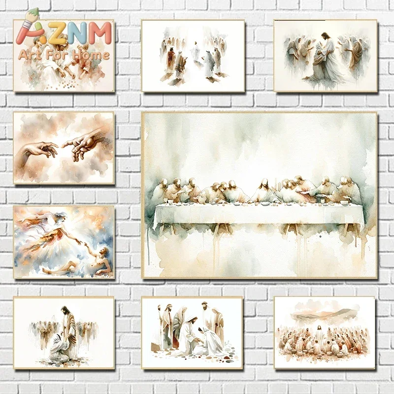 Jesus with Children Bible Christian Last Supper Holy Poster Canvas Printing Decor Living Room Bedroom Wall Art Home Decor Gif