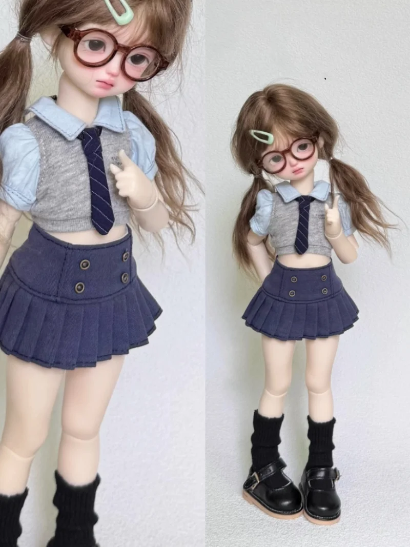 ملابس دمى bjd مناسبة لزي مقاس 1/4/1/6 Blythe بدلات ربطة عنق وتنانير مطوية وإكسسوارات دمي
