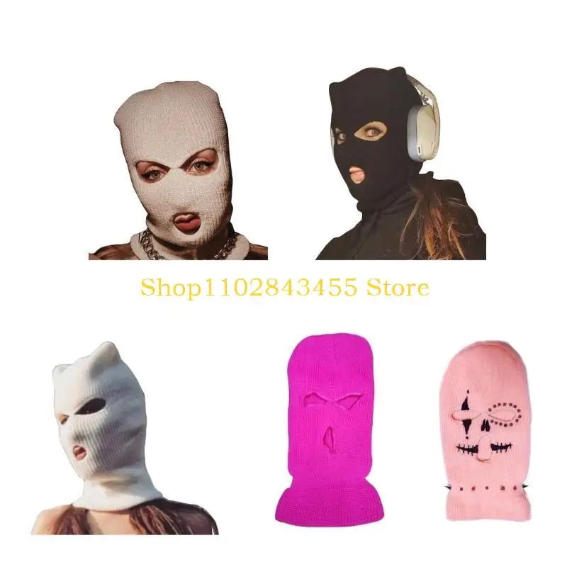 49MC Balaclava Hat Horrid Skull Cap Crocheted Hat for Women Men Picture Props Scary Robber Cap Cosplay Halloween Party