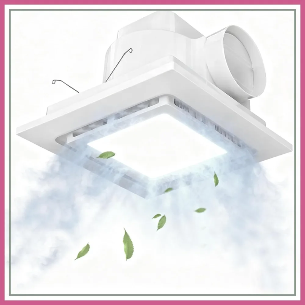 

Quiet Bathroom Exhaust Fan with LED Light, 110 CFM, 1.0 Sone, 8x8 Opening, 9.4 Housing, Ceiling Vent for Garage & Basement