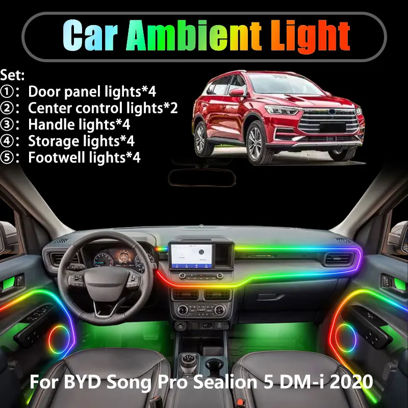 ل BYD سونغ برو سيليون 5 DM-i 2020 SA2 2/18 في 1 سيارة الإضاءة المحيطة Led الجذع الداخلية led أضواء USB RGB فرقة غاسل #1