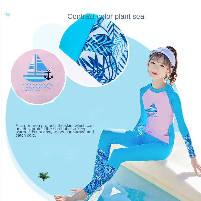 Long Sleeve Beach Bathing Suit for Boys and Girls, Quick-drying Two Piece Sets, Swimwear for Kids, UV Sun Protective