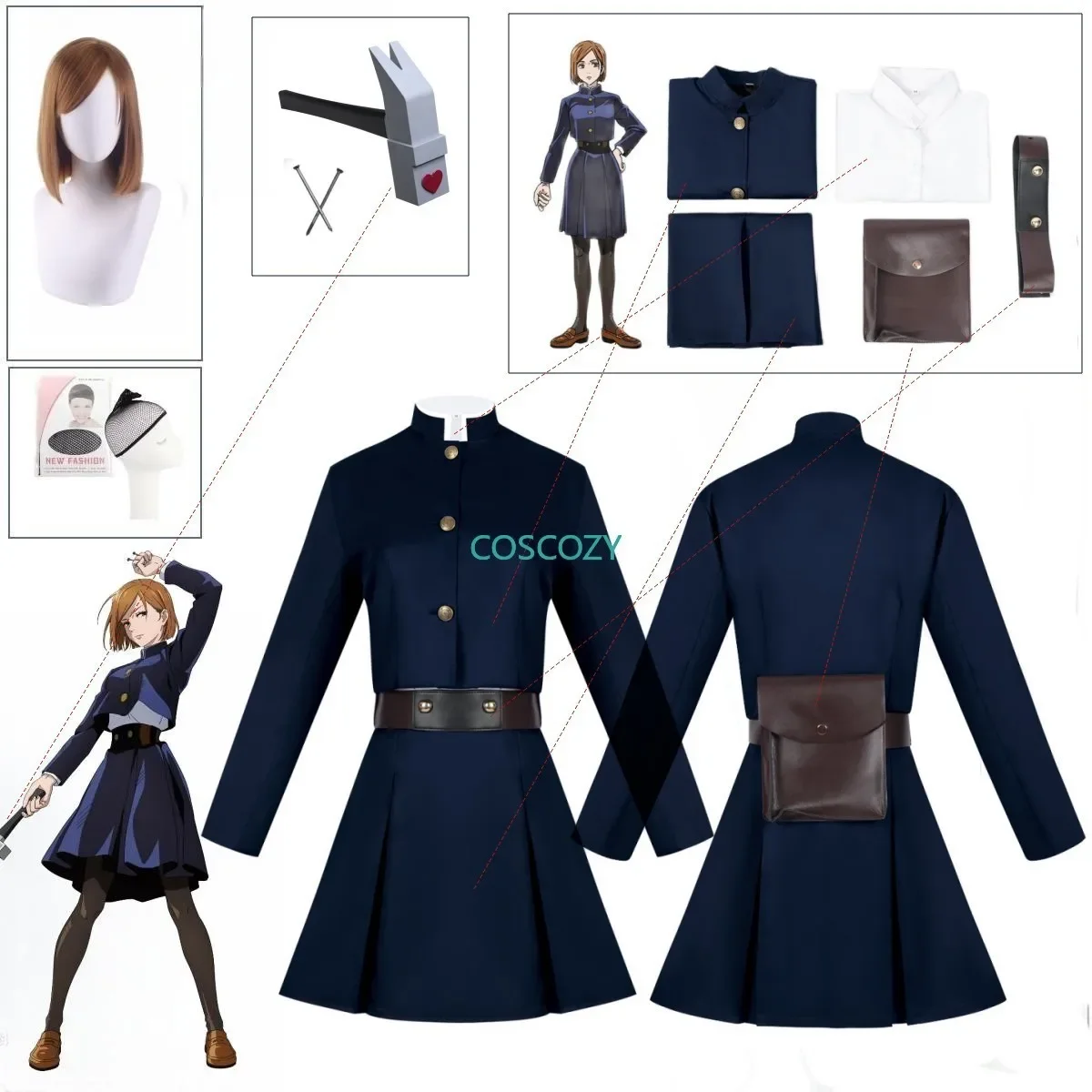 Jujutsu Kaisen Kugisaki Nobara Anime Cosplay Costume 3 Colors Uniform Waist Arms Bag Full Set Costume Top Skirt Coat Woman Suit