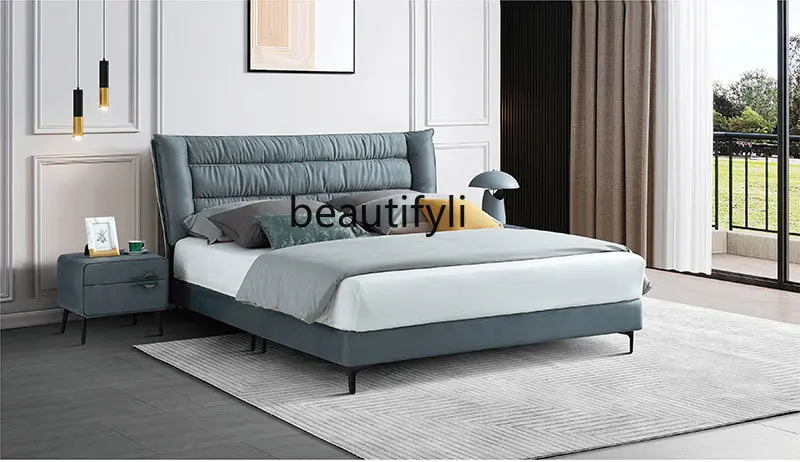 Italian Minimalist Silent Style Fabric Soft Bed Simple Modern Big Bed Master Bedroom Double Marriage Bed