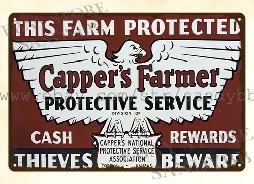 Capper;s Farmer Protective Service thieves beware metal tin sign brewery bar
