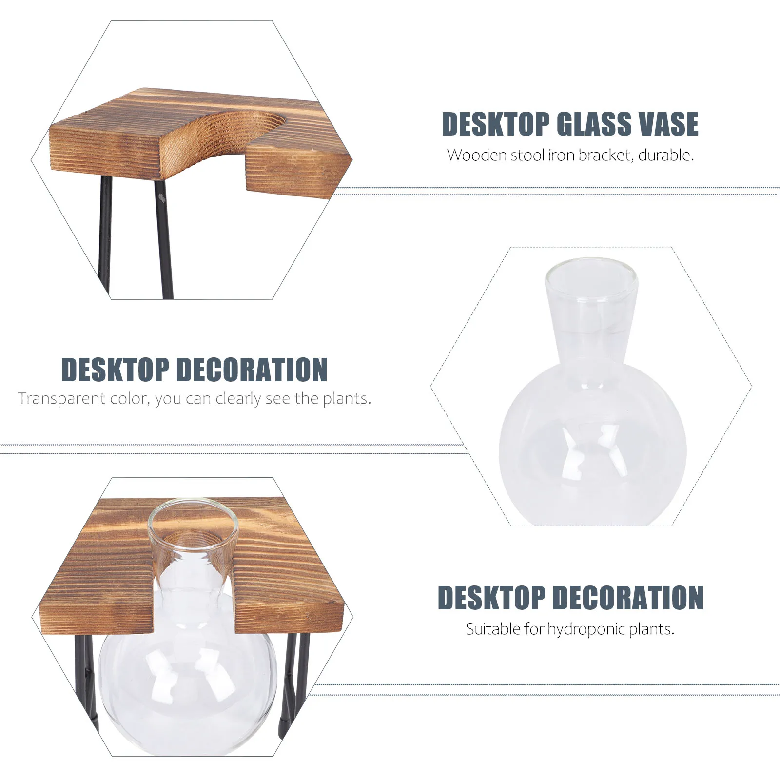 

Nordic Style Wooden Hydroponic Vase Glass Planter Table Decoration Desktop Flower Pot Home Decor Artistic Hydroponic Planter